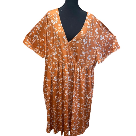 NWT AMZ Plus Size V Neck A Line Wrap Swing Mini Dress 5XL Floral Short Sleeve‎ - Picture 2 of 9